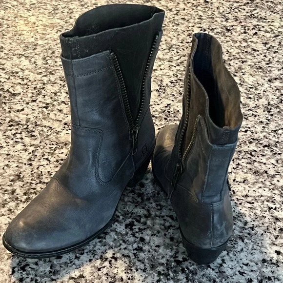 Born Size 7.5 Gray Mila Distressed Leather Side Zip Mid Calf Boots - Picture 1 of 6